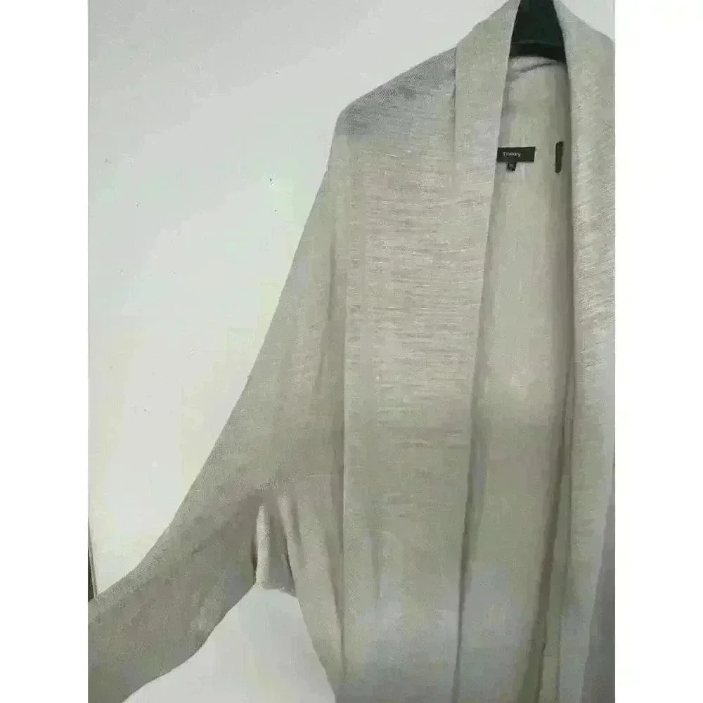 Theory long curved hem cardigan linen blend M/L - Picture 3 of 6